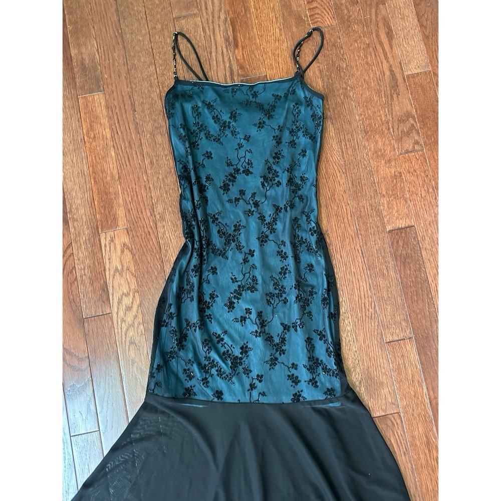 Sabora USA Vintage Y2K Gothic Mesh Glitter Black Blue Maxi Dress - Picture 4 of 11